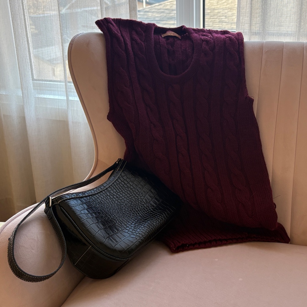 Women's Long Burgundy Cable Knit Sweater